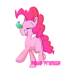 Size: 2028x2148 | Tagged: safe, artist:glacierclear, pinkie pie, g4, cupcake, eyes closed, female, high res, missing cutie mark, open mouth, raised hoof, shirt design, solo, underhoof