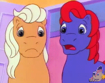 Size: 208x164 | Tagged: safe, screencap, ace, lancer, earth pony, pony, g1, my little pony tales, shop talk, animated, male, out of context, reaction image, worried