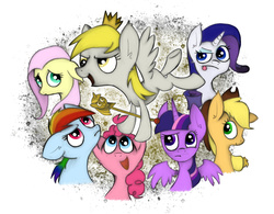 Size: 907x708 | Tagged: safe, artist:rovaa, applejack, derpy hooves, fluttershy, pinkie pie, rainbow dash, rarity, twilight sparkle, alicorn, pony, g4, female, mane six, mare, twilight scepter, twilight sparkle (alicorn)