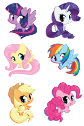 Size: 1024x1536 | Tagged: safe, artist:kmwolf, applejack, fluttershy, pinkie pie, rainbow dash, rarity, twilight sparkle, alicorn, pony, g4, chibi, female, mane six, mare, simple background, transparent background, twilight sparkle (alicorn)