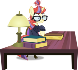 Size: 3689x3313 | Tagged: safe, artist:vector-brony, moondancer, amending fences, g4, book, chair, clothes, desk, female, frown, funny, glasses, high res, lamp, raised hoof, reaction, reaction image, shocked, simple background, sitting, solo, sweater, table, transparent background, vector