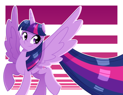Size: 1024x791 | Tagged: safe, artist:kmwolf, twilight sparkle, alicorn, pony, g4, female, impossibly large tail, long tail, mare, solo, spread wings, twilight sparkle (alicorn)