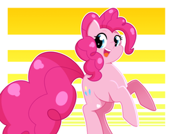 Size: 1024x791 | Tagged: safe, artist:kmwolf, pinkie pie, earth pony, pony, g4, abstract background, cute, diapinkes, female, long tail, mare, open mouth, rearing, solo