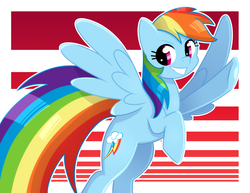 Size: 1024x791 | Tagged: safe, artist:kmwolf, rainbow dash, g4, female, grin, long tail, solo, spread wings
