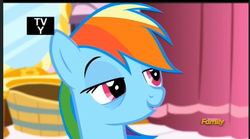 Size: 997x553 | Tagged: safe, screencap, rainbow dash, do princesses dream of magic sheep, g4, season 5, bags under eyes, discovery family logo, female, solo, tired