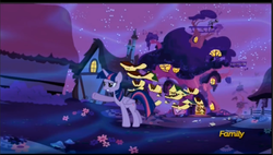 Size: 985x561 | Tagged: safe, screencap, twilight sparkle, alicorn, pony, do princesses dream of magic sheep, g4, my little pony: friendship is magic, season 5, book, female, flying books, golden oaks library, house, mare, twilight sparkle (alicorn)