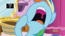 Size: 852x471 | Tagged: safe, screencap, rainbow dash, do princesses dream of magic sheep, g4, female, mawshot, nose in the air, open mouth, solo, uvula, volumetric mouth, yawn