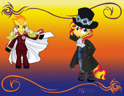 Size: 3300x2550 | Tagged: safe, artist:kelseyleah, spitfire, sunset shimmer, pony, g4, bipedal, high res, one piece, sabo, sakazuki (one piece)