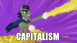 Size: 500x281 | Tagged: safe, screencap, filthy rich, earth pony, pony, do princesses dream of magic sheep, g4, animated, capitalism, discussion in the comments, dollar sign, image macro, male, meme, money shot, solo, stallion, super rich