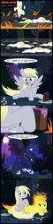 Size: 436x1831 | Tagged: safe, artist:toxic-mario, derpy hooves, princess luna, spitfire, pegasus, pony, comic:toxic-mario's derpfire shipwreck, do princesses dream of magic sheep, g4, cake, comic, female, food, fried egg, mare, mundane utility, pun, spitfiery, spitfire's hair is fire, walking campfire