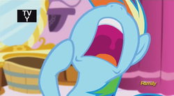 Size: 852x471 | Tagged: safe, edit, edited screencap, screencap, rainbow dash, do princesses dream of magic sheep, g4, female, mawshot, nose in the air, open mouth, solo, uvula, volumetric mouth, yawn