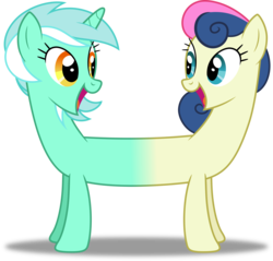 Size: 5227x5000 | Tagged: safe, artist:dashiesparkle, bon bon, lyra heartstrings, sweetie drops, do princesses dream of magic sheep, g4, absurd resolution, background pony, conjoined, female, fusion, lesbian, lyrabon (fusion), pushmi-pullyu, simple background, transparent background, vector, we have become one
