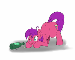 Size: 1280x1024 | Tagged: safe, artist:i am nude, oc, oc only, oc:top shelf, pony, alcohol, bent over, bottle, drunk, solo