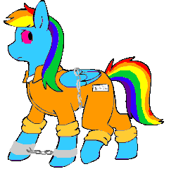 Size: 479x459 | Tagged: safe, artist:saimistu, rainbow dash, pegasus, pony, g4, animated, b-f16, bound wings, chains, clothes, cuffs, female, prison outfit, prisoner, prisoner rd, shackles, solo, struggling, walk cycle, walking