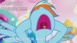 Size: 1285x723 | Tagged: safe, edit, edited screencap, screencap, rainbow dash, do princesses dream of magic sheep, g4, my little pony: friendship is magic, season 5, a joke to take lighty, covering ears, dam you hasbro!!!, female, image macro, meme, the horror