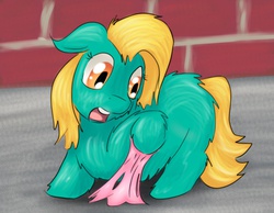 Size: 1030x800 | Tagged: safe, artist:fluffsplosion, fluffy pony, floppy ears, ground, gum, looking down, shocked, stuck