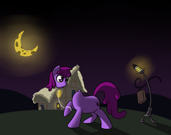 Size: 3000x2372 | Tagged: safe, artist:neuro, berry punch, berryshine, the lone lampman, balloon pony, earth pony, pony, do princesses dream of magic sheep, g4, balloon, balloon punch, cheese, female, headless, high res, lamppost, mare, modular, moon, night, raised hoof, shared dream, smiling, solo