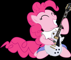 Size: 1024x864 | Tagged: safe, artist:tamalesyatole, artist:zbihej, pinkie pie, earth pony, pony, g4, ^^, black background, eyes closed, female, guitar, mare, simple background, solo