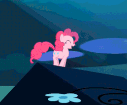 Size: 815x676 | Tagged: safe, screencap, basil, pinkie pie, dragon, do princesses dream of magic sheep, g4, animated, bouncing, cave, cave pool, mirror pool, open mouth, ponk