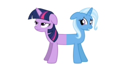 Size: 960x540 | Tagged: artist needed, safe, trixie, twilight sparkle, pony, unicorn, do princesses dream of magic sheep, g4, conjoined, female, fusion, hilarious in hindsight, mare, pushmi-pullyu, simple background, transparent background, twilight sparkle is not amused, twixie (fusion)