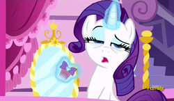 Size: 1214x705 | Tagged: safe, screencap, rarity, do princesses dream of magic sheep, g4, bags under eyes, comb, tired