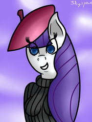 Size: 800x1066 | Tagged: safe, artist:skyspeardraw, rarity, anthro, g4, beatnik rarity, beret, clothes, female, french rarity, hat, sweater