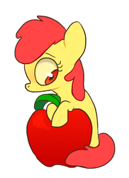 Size: 993x1367 | Tagged: safe, artist:erudier, apple bloom, g4, adorabloom, apple, cute, female, missing accessory, solo