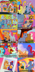 Size: 1616x3280 | Tagged: safe, artist:outofcontext-ponytales, screencap, ace, bon bon (g1), bright eyes, clover (g1), lancer, melody, patch (g1), starlight (g1), sweetheart, teddy, earth pony, pony, g1, my little pony tales, shop talk, 7 pony friends, ace-hole, bipedal, bipedal leaning, blackmail, broken aesop, female, leaning, male, soccer pony summaries, summary