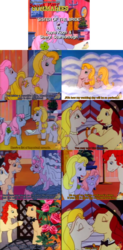 Size: 1314x2665 | Tagged: safe, artist:outofcontext-ponytales, screencap, cheval, clover (g1), meadowlark, suzette (g1.5), earth pony, pony, g1, my little pony tales, sister of the bride, bipedal, female, male, mare, soccer pony summaries, stallion, summary