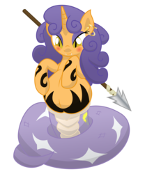 Size: 9000x10800 | Tagged: safe, artist:xniclord789x, oc, oc only, oc:kaynah, lamia, original species, snake pony, absurd resolution, belly, blushing, earring, piercing, pregnant, simple background, solo, spear, transparent background
