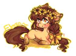 Size: 702x522 | Tagged: safe, artist:clockwork-neko, oc, oc only, oc:eleanor, blank flank, floral head wreath, flower, solo