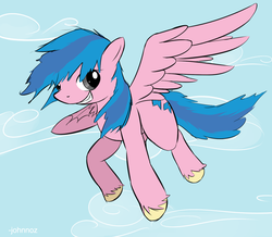 Size: 1722x1505 | Tagged: safe, artist:johnnoz, firefly, g1, g4, female, flying, g1 to g4, generation leap, looking at you, sky, smug, solo, spread wings