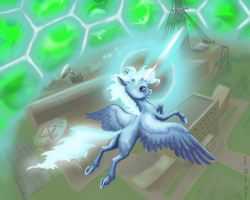 Size: 875x700 | Tagged: safe, artist:adeptus-monitus, trixie, alicorn, pony, fallout equestria, g4, crossover, shield