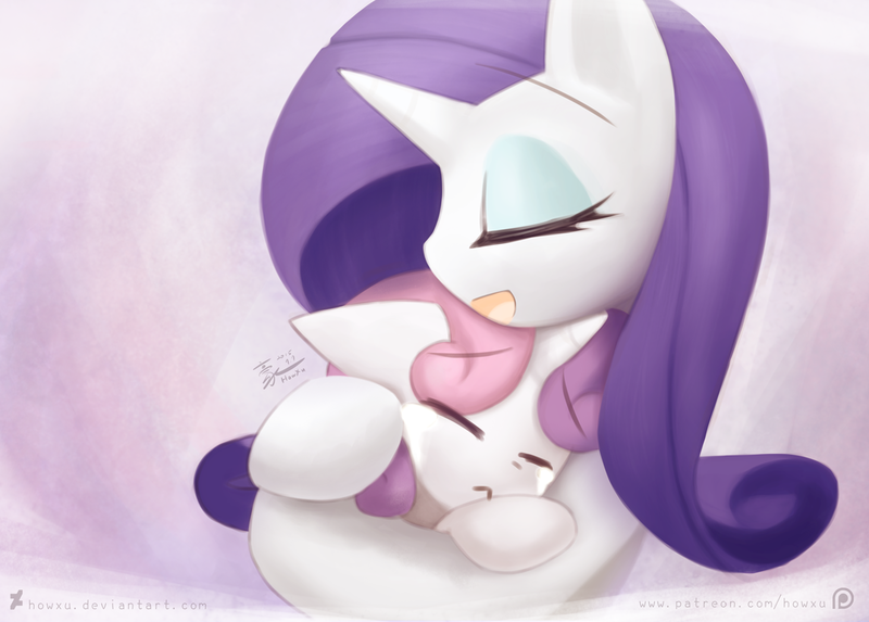 935698 - safe, artist:howxu, rarity, sweetie belle, pony, unicorn,  comforting, crying, duo, feels, holding, hug, sisters, story in the  comments - Derpibooru