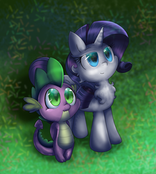 Size: 1828x2036 | Tagged: safe, artist:mordecairigbylover, rarity, spike, dragon, pony, unicorn, g4, duo, fireworks