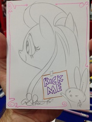 Size: 768x1024 | Tagged: safe, artist:andypriceart, angel bunny, fluttershy, g4, andy you magnificent bastard, angel is a bunny bastard, kick me, prank, traditional art