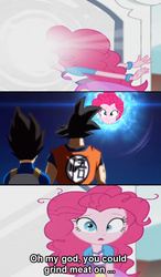 Size: 638x1089 | Tagged: safe, pinkie pie, equestria girls, g4, dragon ball, dragon ball super, dragonball z abridged, exploitable meme, meme, pinkie sticks her face into the portal meme, portal, son goku, vegeta