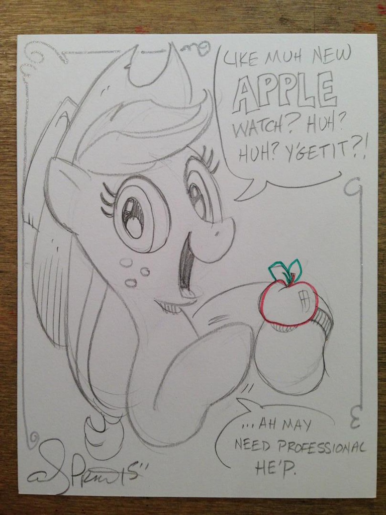 Safe Artist Andypriceart Applejack Apple Female Pun