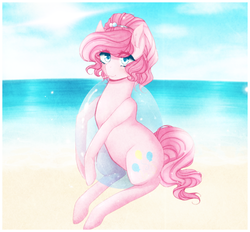 Size: 3000x2783 | Tagged: safe, artist:cristate, pinkie pie, g4, beach, female, float, high res, inner tube, lollipop, solo