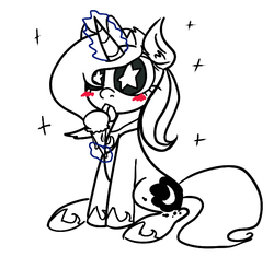 Size: 660x620 | Tagged: safe, artist:alittleofsomething, princess luna, g4, blushing, chibi, cute, female, grayscale, ice cream, licking, monochrome, partial color, s1 luna, solo, tongue out, wingding eyes, wingless
