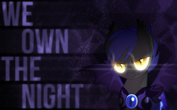 Size: 1920x1200 | Tagged: safe, artist:dadio46, artist:equestria-prevails, edit, oc, oc only, oc:midnight blossom, bat pony, pony, abstract background, armor, bat wings, female, mare, night guard, solo, space, stars, text, wallpaper, wallpaper edit