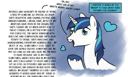 Size: 1000x600 | Tagged: safe, artist:nimaru, shining armor, pony, unicorn, g4, dialogue, heart, male, solo, text, tl;dr, wall of text