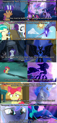 Size: 1326x2842 | Tagged: safe, apple bloom, applejack, mistress marevelous, nightmare moon, pinkie pie, princess luna, rarity, scootaloo, sweetie belle, tantabus, twilight sparkle, alicorn, pony, bloom & gloom, do princesses dream of magic sheep, for whom the sweetie belle toils, g4, power ponies (episode), sleepless in ponyville, crying, feels, female, floppy ears, frown, gritted teeth, mare, power ponies, sleeping, smiling, twilight sparkle (alicorn), wide eyes