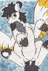 Size: 777x1151 | Tagged: safe, artist:inkbleederwolf, oc, oc only, oc:mona chrome, pegasus, pony, female, imminent belly rub, solo, traditional art, watercolor painting