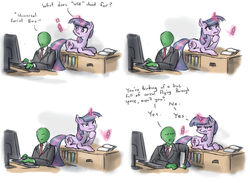 Size: 1280x939 | Tagged: safe, artist:king-kakapo, twilight sparkle, oc, oc:anon, human, pony, unicorn, g4, book, cereal, comic, computer, cute, dialogue, duo, female, glowing horn, horn, levitation, lying, magic, male, man, mare, pun, sitting, talking, thinking, universal serial bus, usb