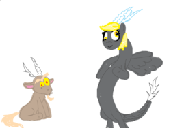 Size: 576x432 | Tagged: safe, artist:oppo, derpy hooves, discord, g4, background pony, derpcord, doodle or die, species swap