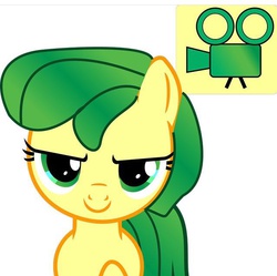Size: 639x637 | Tagged: safe, artist:claire corlett, oc, oc only, oc:green screen, earth pony, pony, claire corlett, cutie mark, needs more jpeg, simple background, smirk, solo, white background