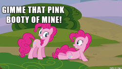 Size: 610x343 | Tagged: safe, edit, edited screencap, screencap, pinkie pie, earth pony, pony, g4, too many pinkie pies, caption, clone, female, funcest, image macro, implied sex, meme, pinkie clone, self ponidox, selfcest