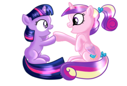 Size: 540x366 | Tagged: safe, artist:kuromi, princess cadance, twilight sparkle, g4, filly, sunshine sunshine, teen princess cadance, younger