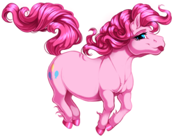 Size: 1920x1503 | Tagged: safe, artist:kittehkatbar, pinkie pie, horse, g4, chubby, female, hoers, pronking, realistic anatomy, simple background, solo, tongue out, transparent background, unshorn fetlocks